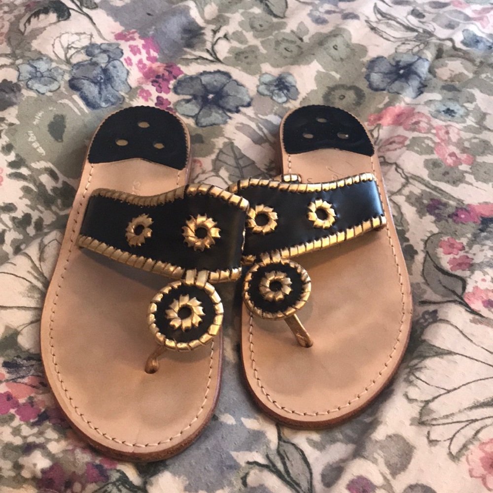 Custom black and gold Jack Rogers